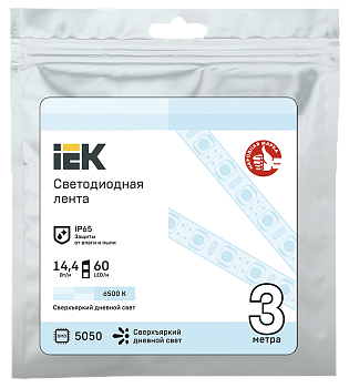 Лента LED 3м LSR-5050W60-14.4-IP65-12B 10мм белый цвет IEK