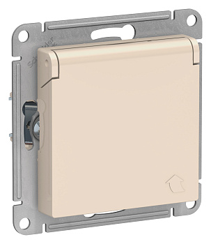 Systeme Electric AtlasDesign Беж Розетка с/з, со шторками, с крышкой, 16А, в сборе