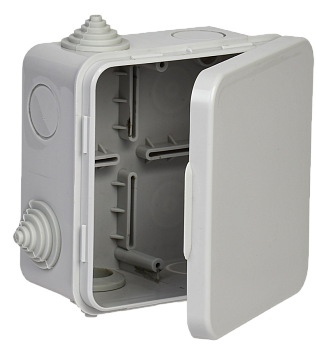 Коробка КМ41256 распаячная для о/п с откидной крышкой  100х100х50мм IP54 (RAL7035, 8 гермовводов)
