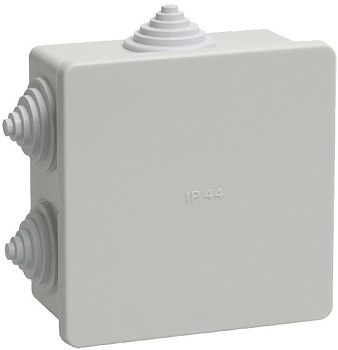 Коробка КМ41235 распаячная для о/п 85х85х45мм IP44 (RAL7035, 6 гермовводов)